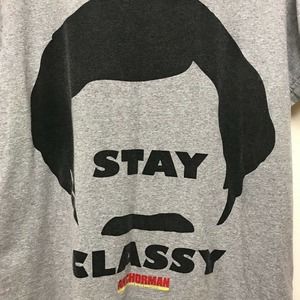 Anchorman Movie Adult Gray Comedy Movie Ron Burgundy Stay Classy T-Shirt Tee L